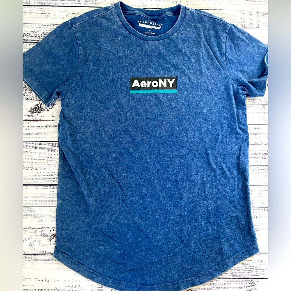 Aeropostale AeroNY Men’s Marbled Blue Small Rounded Hem Short Sleeve Tee